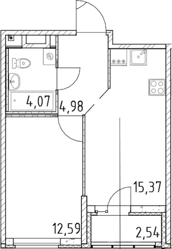 1-комнатная квартира 37.01 м², 3/23 эт., ЖК «Город Первых»